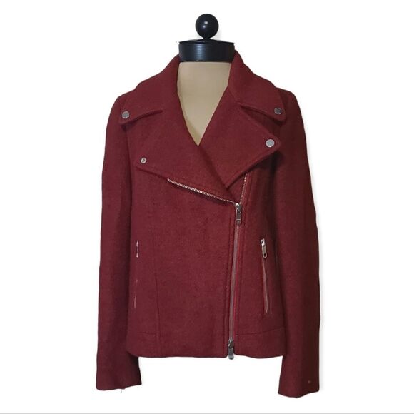 Tommy Hilfiger Red Wool Blend Moto Style Waist Jacket Size 10 - Picture 1 of 5